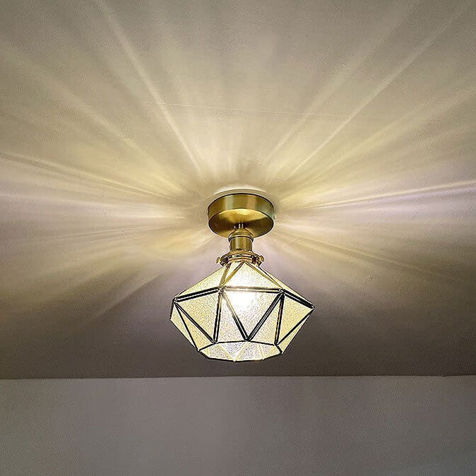 Moderne Messing-Glas-Diamant-Deckenleuchte mit 1 Leuchte, halbbündige Montage
