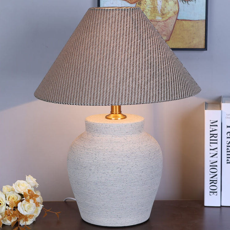 Chinese Retro Vase Base Ceramic Linen 1-Light Table Lamp