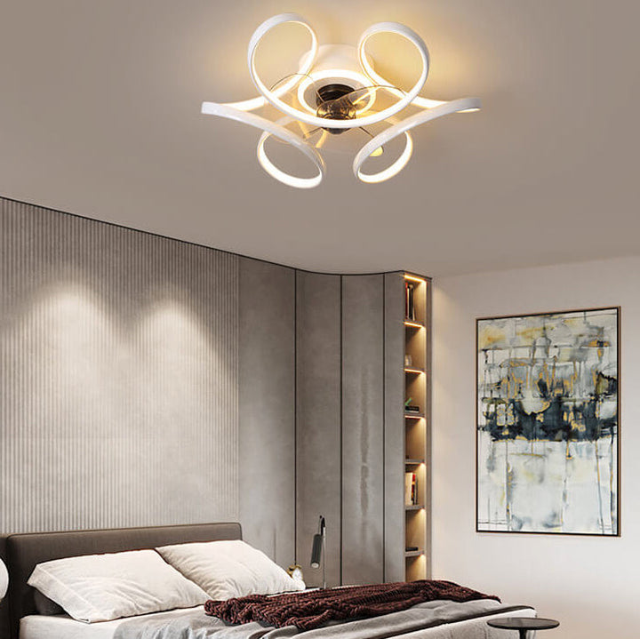 Modern Minimalist Line Acrylic Iron LED Flush Mount Fan Light