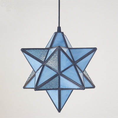 European Tiffany Pentagram Stained Glass 1-Light Pendant Light