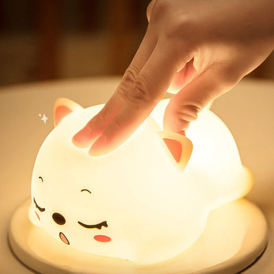 Lámpara de mesa con luz nocturna LED de control remoto de silicona creativa y encantadora de gato 