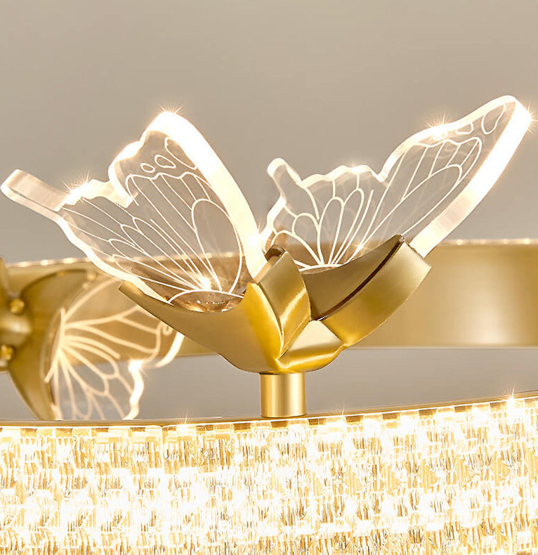 Modern Brass Round Acrylic Butterfly Decorative LED Pendant Light