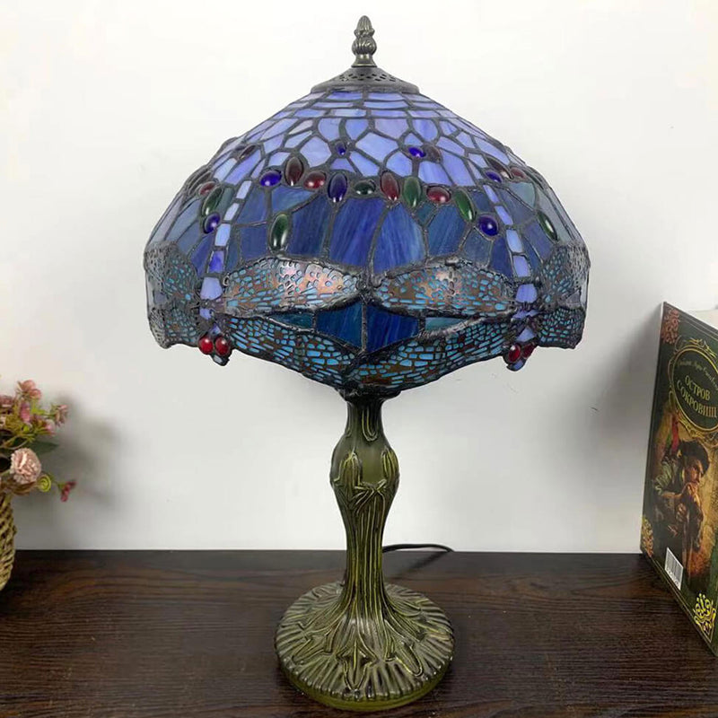 Lampe de table à 1 lumière en verre teinté en alliage Tiffany 