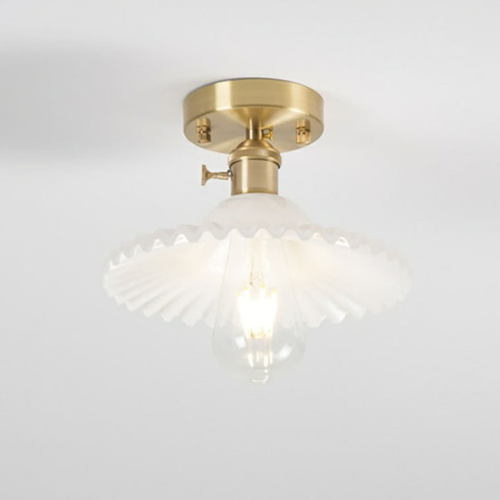 Traditionelle halb eingelassene 1-flammige Vintage-Deckenleuchte aus Glas und Eisen im Lotus-Design 