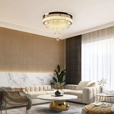 Modern Light Luxury Crystal Round Tassel LED Flush Mount Ceiling Light