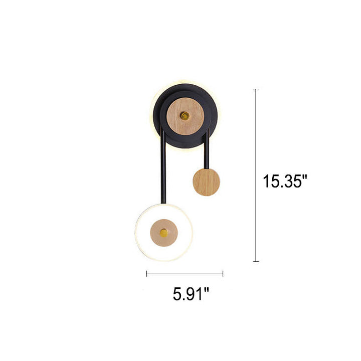 Aplique de pared LED con anillo acrílico de madera redonda creativa nórdica 