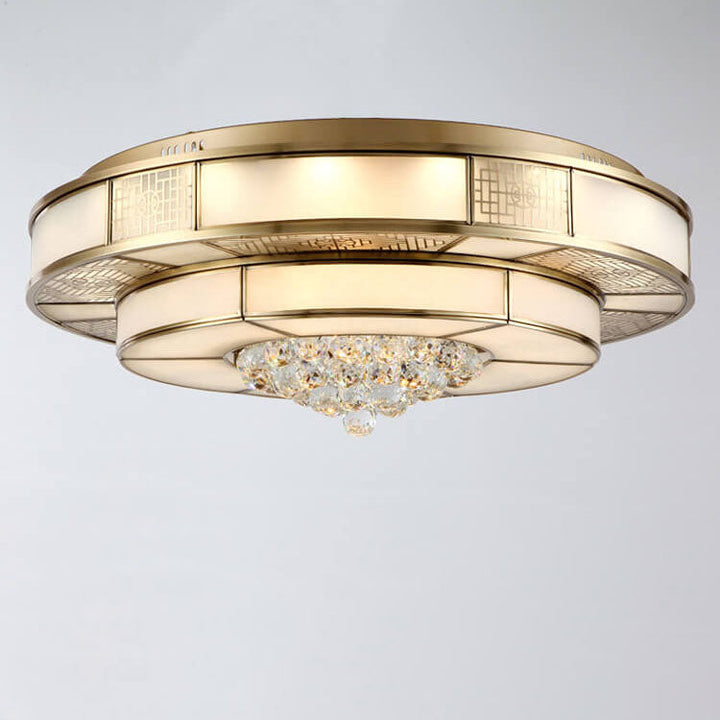 Luxury Chinese Round Crystal Brass LED Flush Mount Ceiling Light