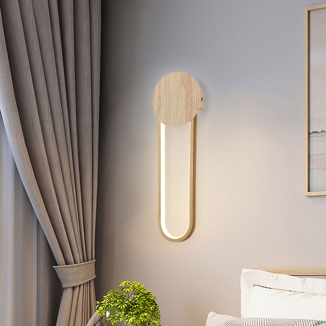 Lámpara de pared LED de hierro forjado redonda de grano de madera minimalista moderna 