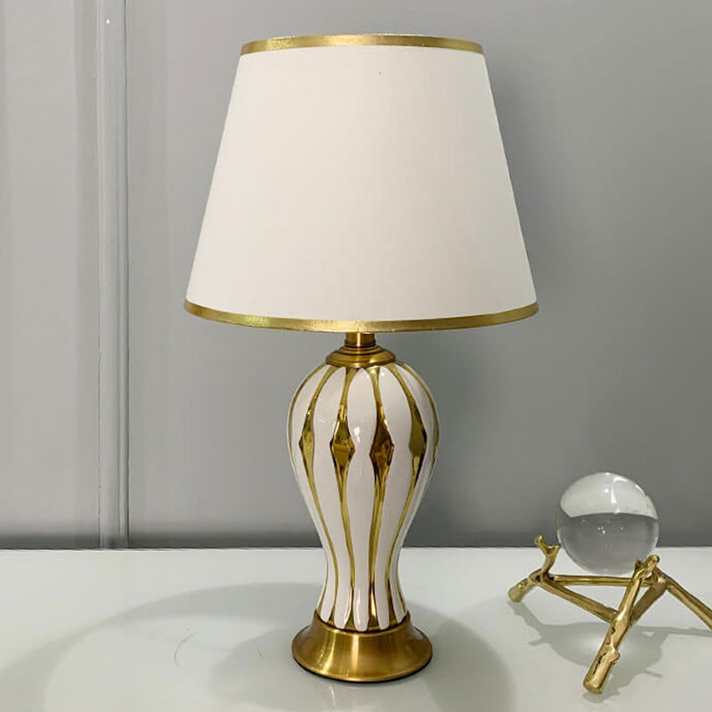 Modern Vintage Fabric Shade Ceramic Oval Base 1-Light Table Lamp