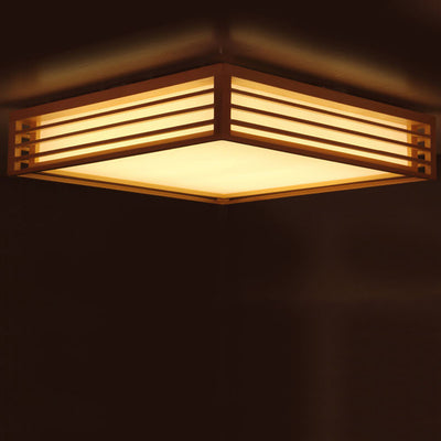 Nordic Solid Wood Square LED Japanese Tatami Flush Mount Ceiling Light