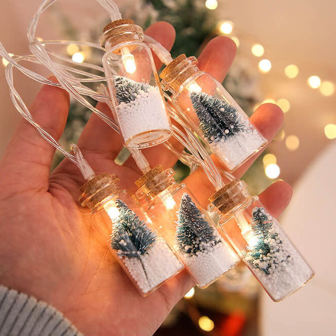 Lumière de chaîne décorative à LED de Noël avec bouteille à souhaits, arbre, neige et boîtier à piles 