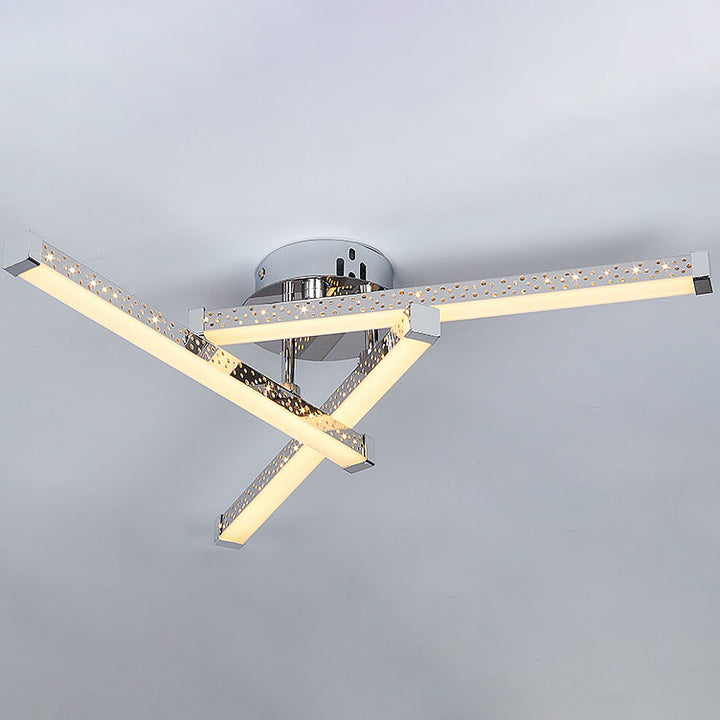 Modern Minimalist Stainless Steel Iron Triangular Hollow LED Semi-Flush Mount Ceiling Light For Living Room &amp; Bedroom