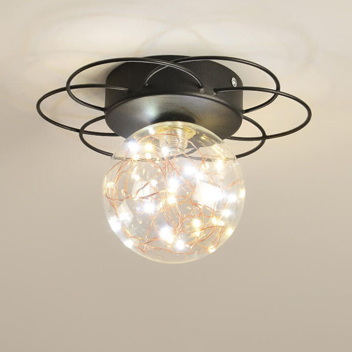 Modern Light Luxury Glass Orb Flower Base LED Semi- Flush Mount Ceiling Light
