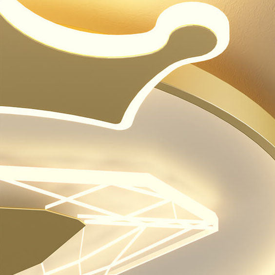 Plafonnier LED pour enfants avec abat-jour acrylique en forme de couronne ronde et diamant de simplicité créative 