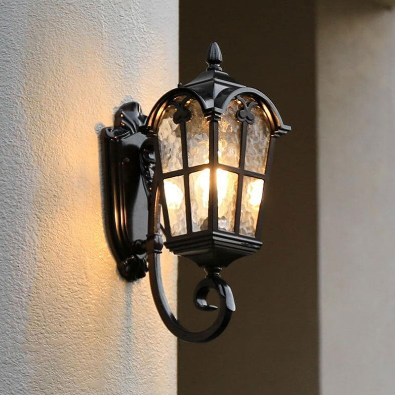 European Retro Glass Aluminum Lantern Outdoor Waterproof 1-Light Wall Sconce Lamp