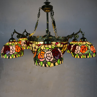 European Tiffany Vintage 9-Light Island Light Chandelier
