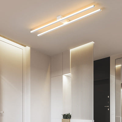 Modern Minimalist Geometric Dual Straight Line LED Semi-Flush Mount Ceiling Light For Hallway