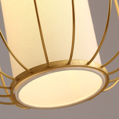 Neuer chinesischer Stil Vollkupfer-Laternen-Design Stofflampenschirm 1-Licht Pendelleuchte 