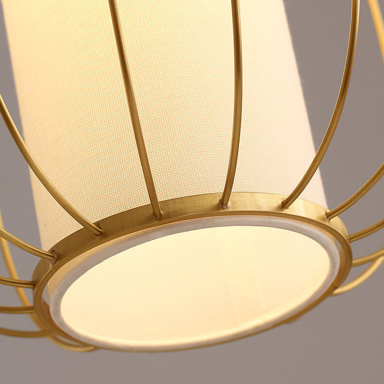 Neuer chinesischer Stil Vollkupfer-Laternen-Design Stofflampenschirm 1-Licht Pendelleuchte 