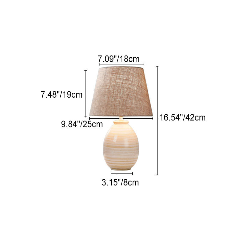Traditional European Oval Pot Ceramic Fabric Hardware 1-Light Table Lamp for Bedroom
