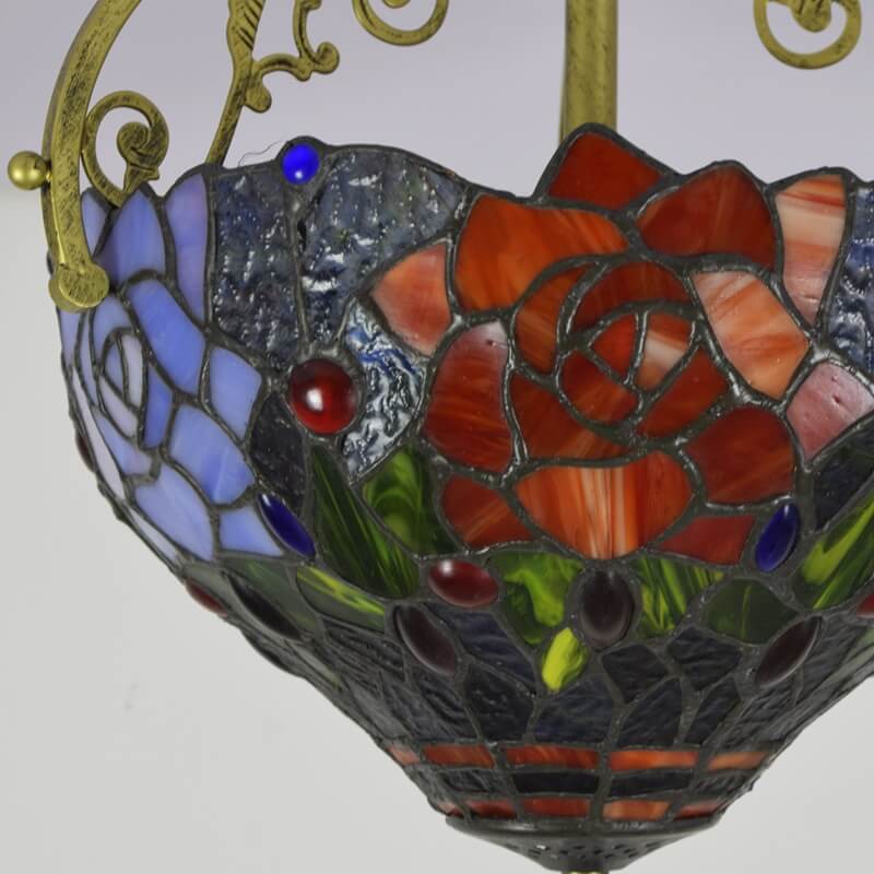 Tiffany European Stained Glass Rose Design 2-Light Semi-Flush Mount Light