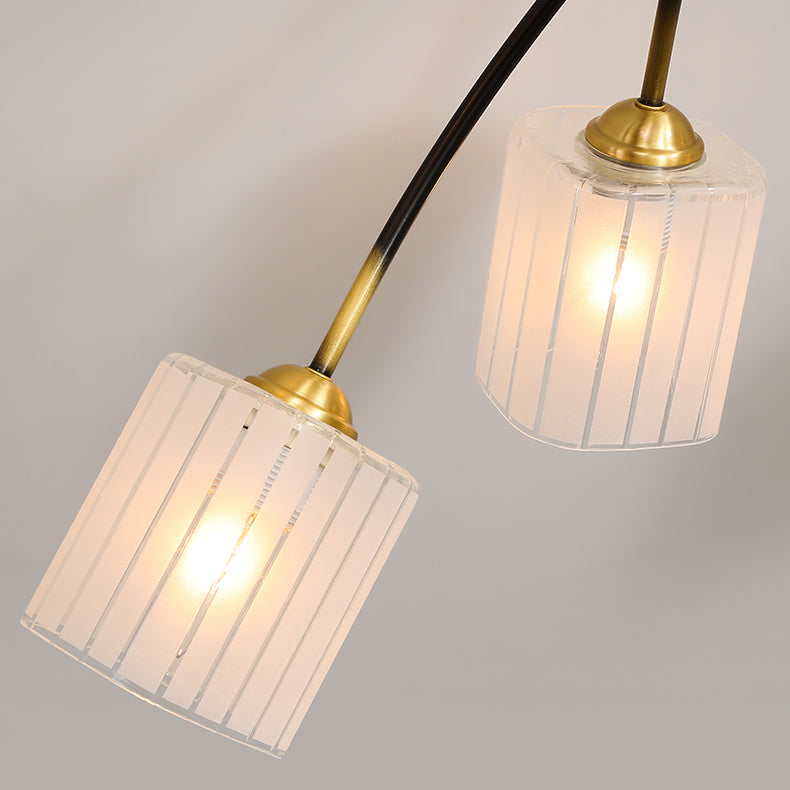 Traditionelle japanische mattierte quadratische Glas-Kupfer 6/8-Light Semi-Flush-Mount-Deckenleuchte für das Wohnzimmer 