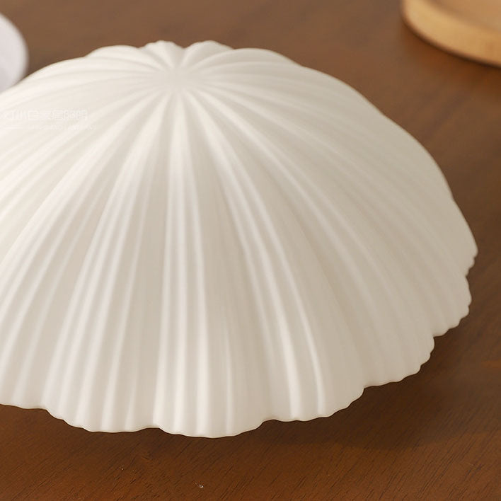 Modern Minimalist Cream Shell Glass LED Flush Mount Ceiling Light For Living Room &amp; Bedroom