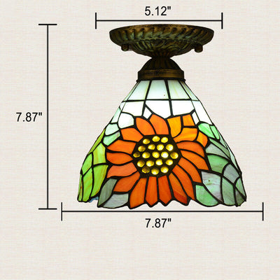 Europäische Tiffany-Buntglas-Blumen-runde 1-Licht-Deckenleuchte für halbbündige Montage
