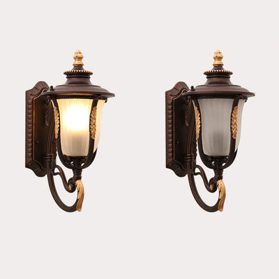 Outdoor Vintage Coffee Gilded Aluminum Glass 1-Light Waterproof Wall Sconce Lamp