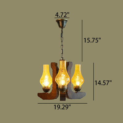 Industrial Solid Wood Antique Design 3-Light Chandelier