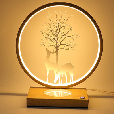 Decorative Tree & Deer's Mobile Phone Wireless Charging Touch Dimming LED Table Lamp