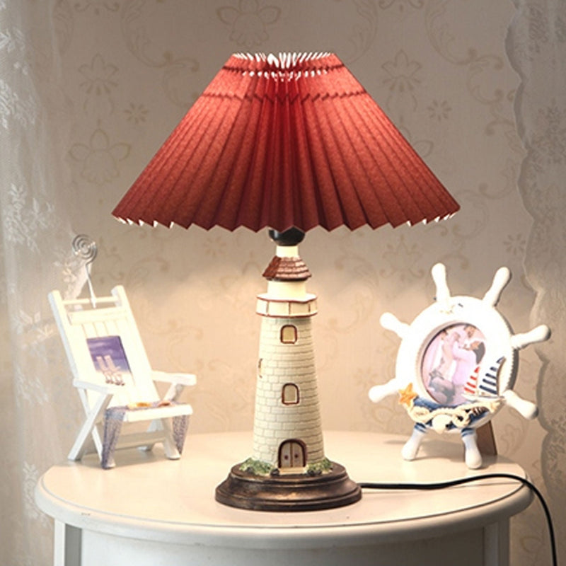 Creative Mediterranean Pleated Lampshade Lighthouse Base 1-Light Table Lamp