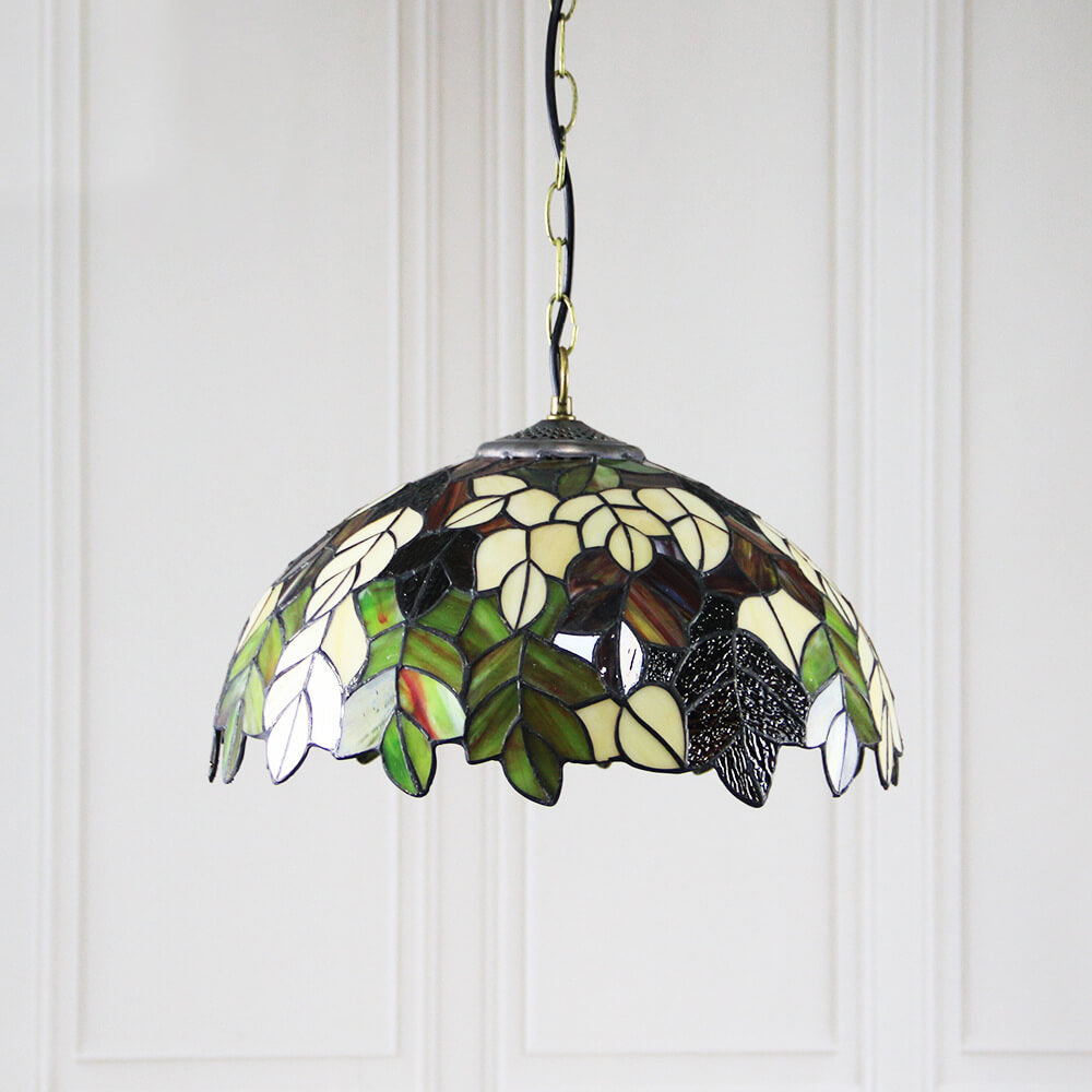 Lámpara colgante de 1 luz con cúpula de vidrio teñido estilo Tiffany Rustic 