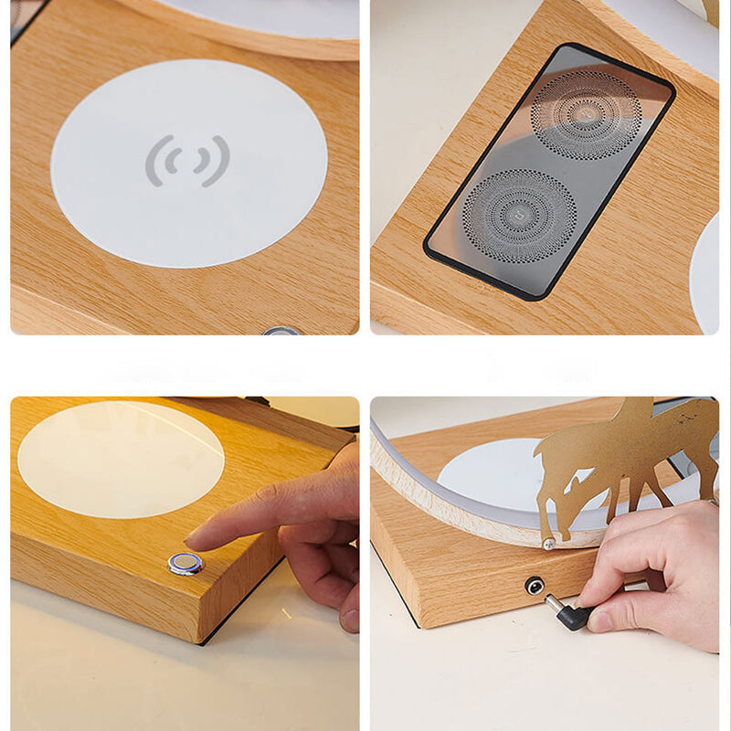 Lampe de table décorative tactile de chargement sans fil LED avec design créatif de cerf rond 