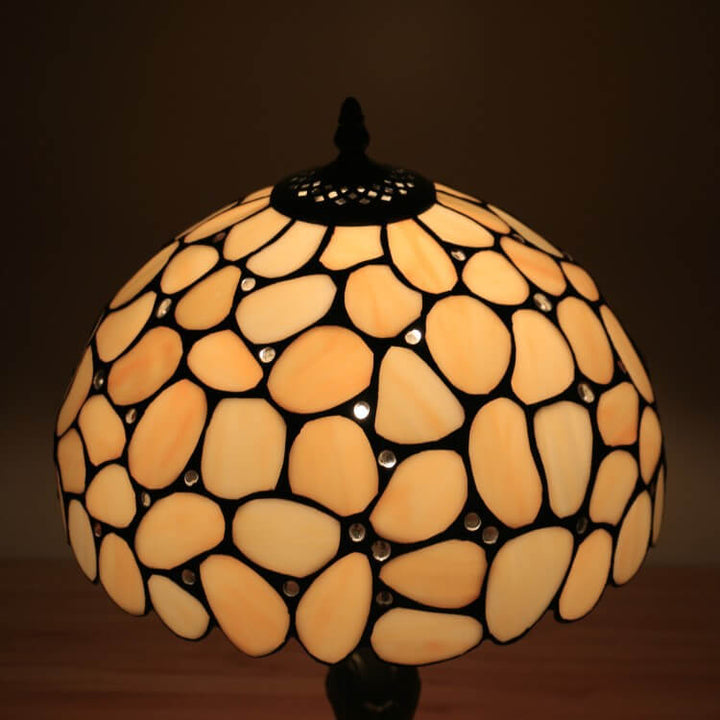 Traditional Tiffany Pebbles Flower Stained Glass Dome 1-Light Table Lamp For Bedroom