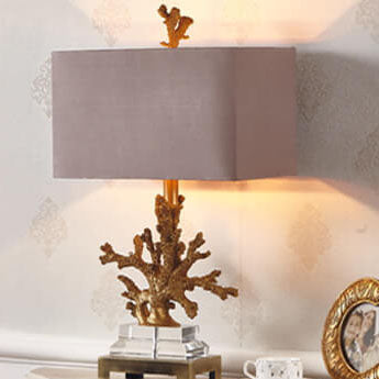 Modern Art Deco Linen Resin Crystal Coral Base 1-Light Table Lamp For Bedroom
