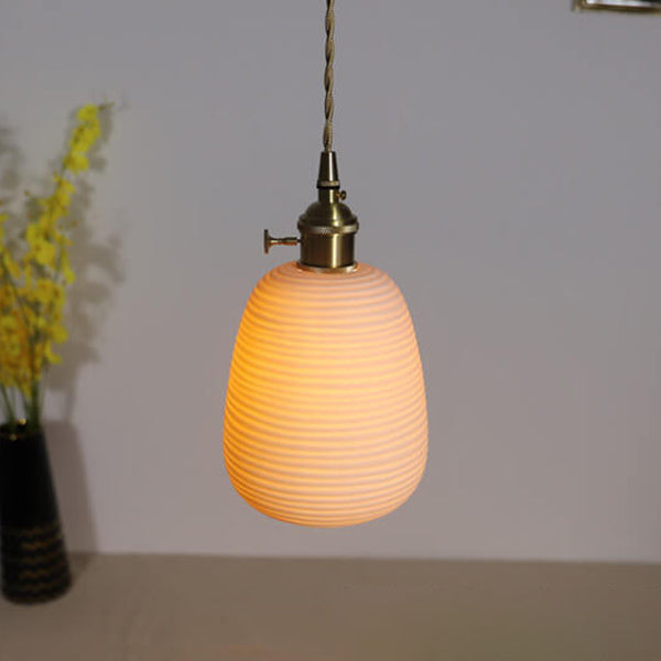 Nordische Japanische Keramik Messing Oval 1-Licht Pendelleuchte 