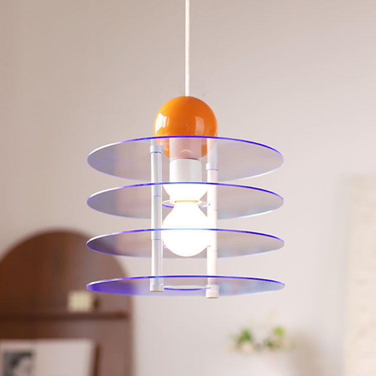 Zeitgenössische nordische bunte Acryl fliegende Untertasse 1-Licht Pendelleuchte für Schlafzimmer 