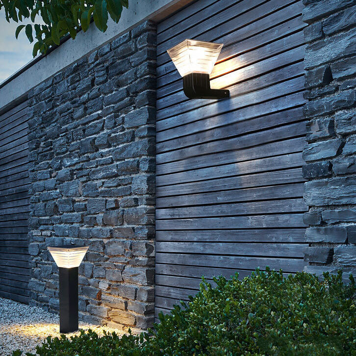 Luz de pared exterior LED solar de plástico y aluminio negro cuadrado moderno 