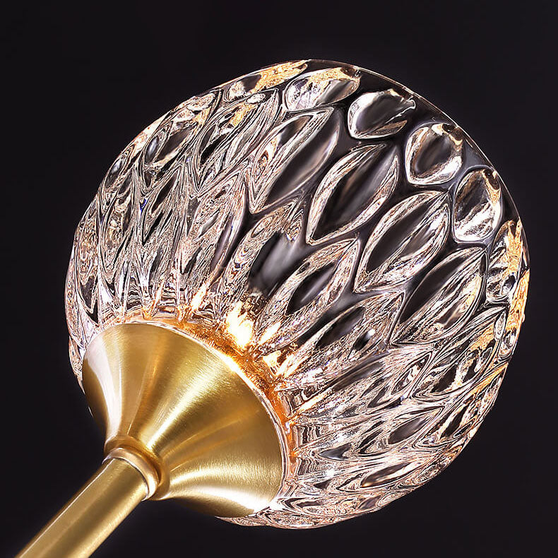 Plafonnier semi-encastré à 5 lumières en verre cristal rond en cuivre de style moderne du milieu du siècle 