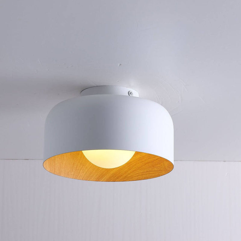 Minimalist Dome Wood Grain Iron 1-Light Semi- Flush Mount Ceiling