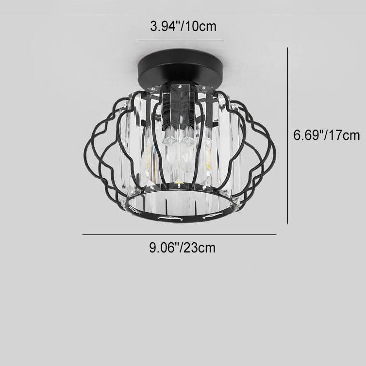 Modern Luxury Flower Iron Crystal 1-Light Semi-Flush Mount Ceiling Light