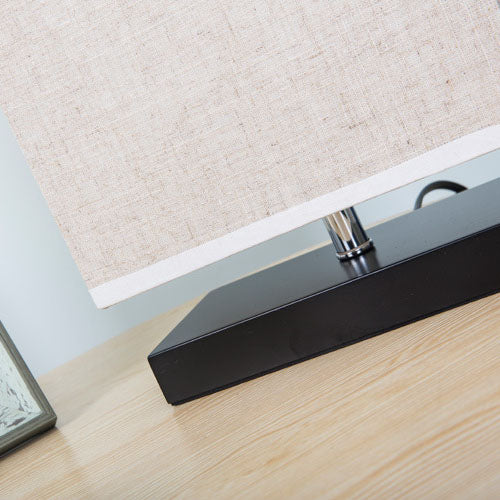 Modern Simplicity Rectangular Linen Fabric Black Iron Base 1-Light Table Lamp For Bedroom