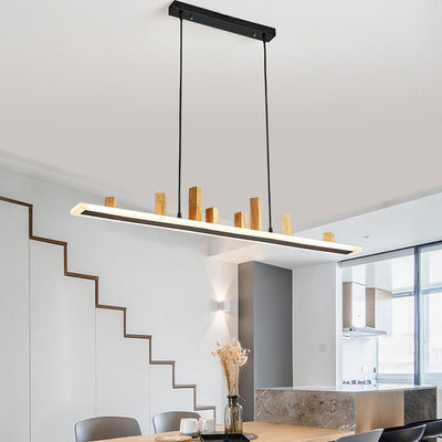 Nordic Minimalist Wooden Block Long Strip Island Light LED Chandelier