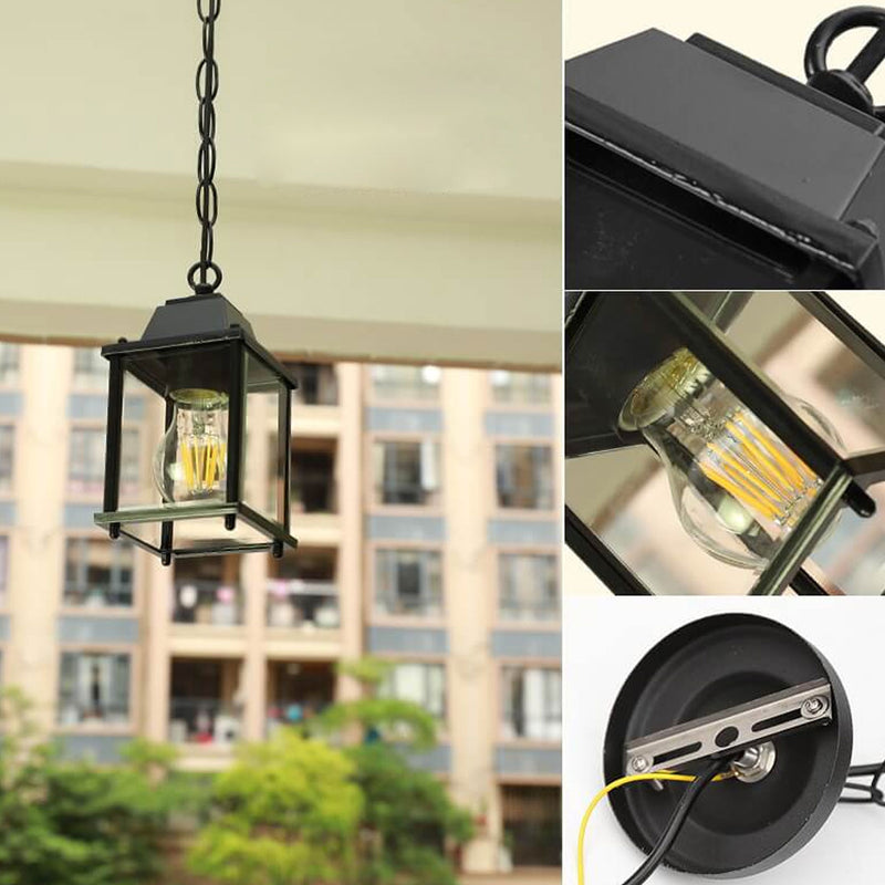 Simple American Square Glass Aluminum 1-Light Outdoor Waterproof Pendant Light