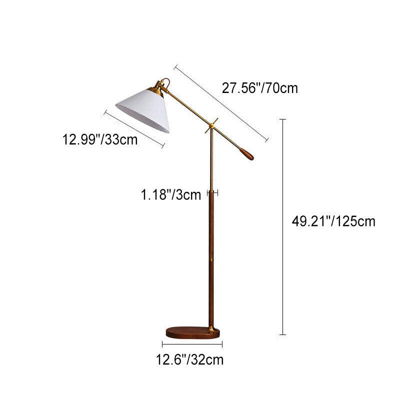 Traditional Vintage Fabric Cone Metal Ash Wood 1-Light Standing Floor Lamp For Bedroom