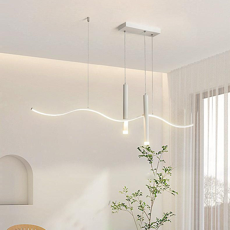 Modern Minimalist Geometric Aluminum Wavy Line LED Island Light Spotlight Chandelier For Living Room