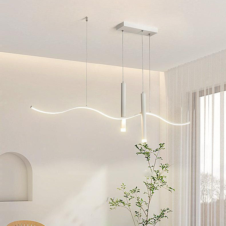 Moderne minimalistische geometrische Aluminium gewellte Linie LED Insel Licht Scheinwerfer Kronleuchter für Wohnzimmer 