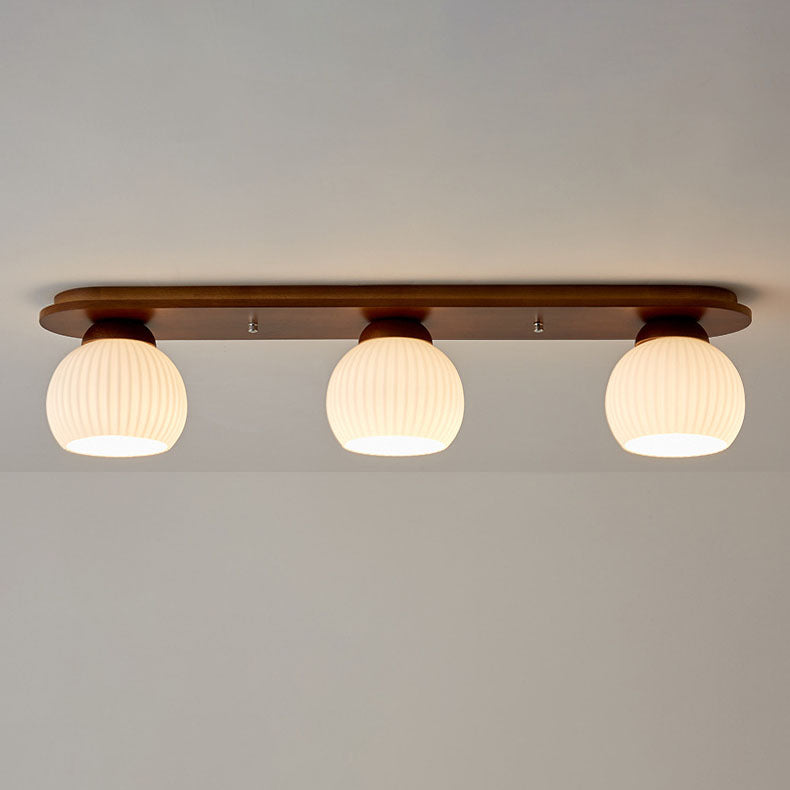Traditional Japanese Striped Glass Wood Long Plate 2/3 Light Flush Mount Ceiling Light