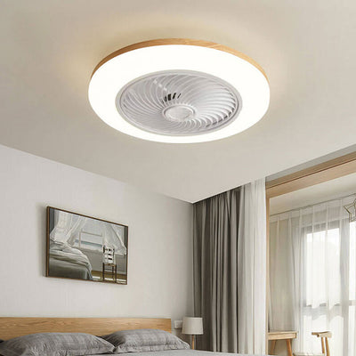 Modern Minimalist Wood Geometric LED Flush Mount Ceiling Fan Light